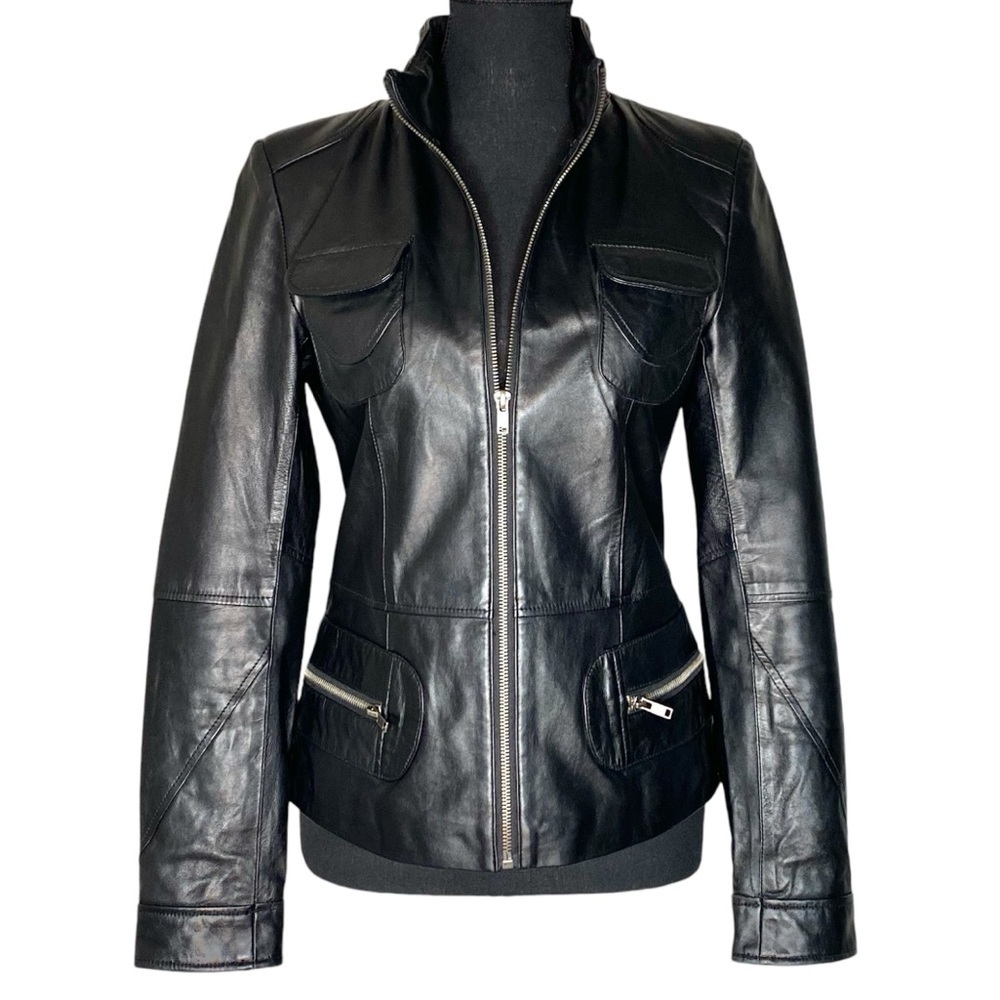 Elegant Black Leather Women's Jacket